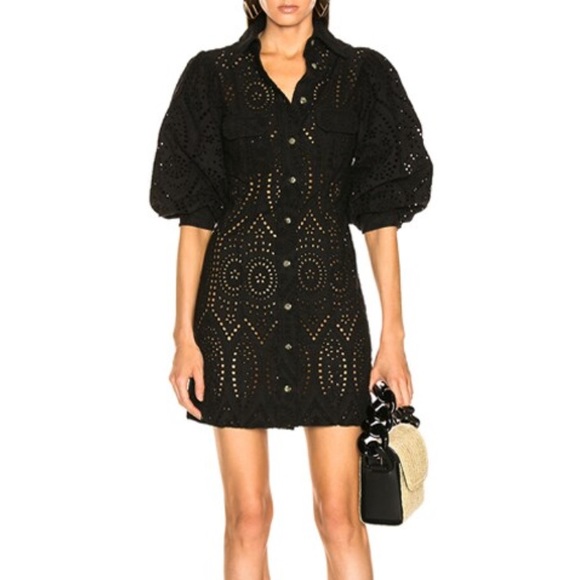 Ganni Eyelet Puff Sleeve Dress - Picture 2 of 9